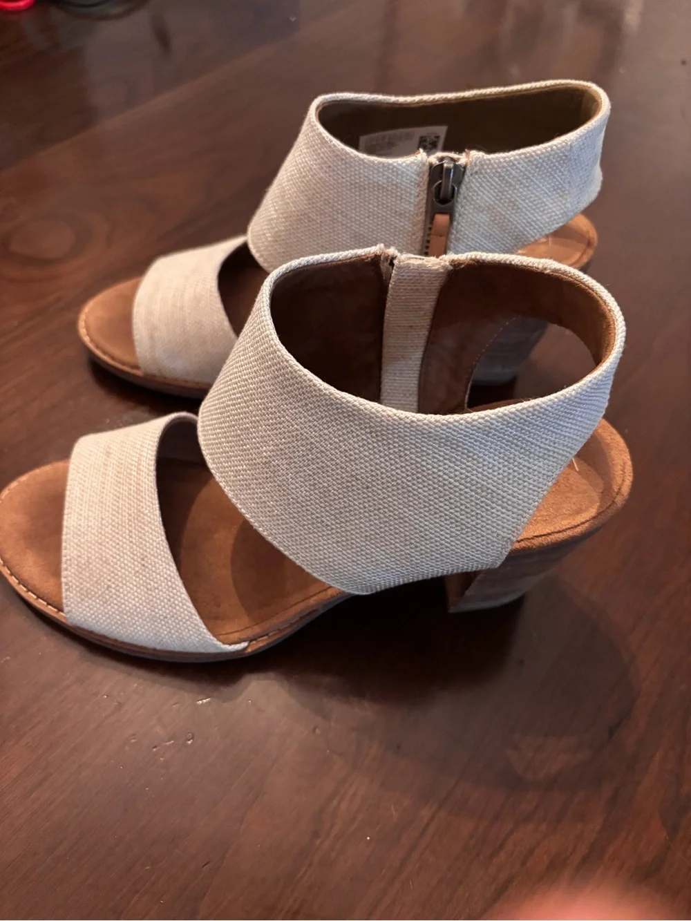 TOMS Beige Canvas Ankle-Strap Sandals